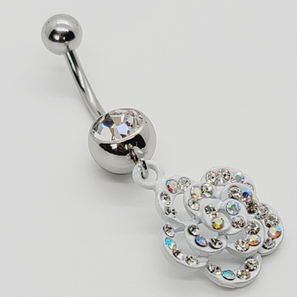 New Sterling Silver Flower Belly Button Ring